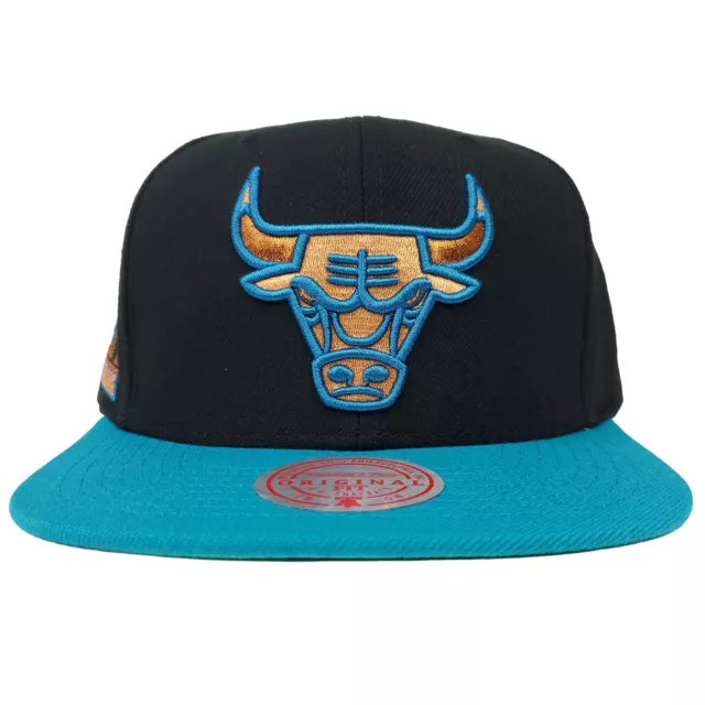 MITCHELL & NESS Chicago Bulls NBA Snapback Hat 3D Logo Black Teal ...