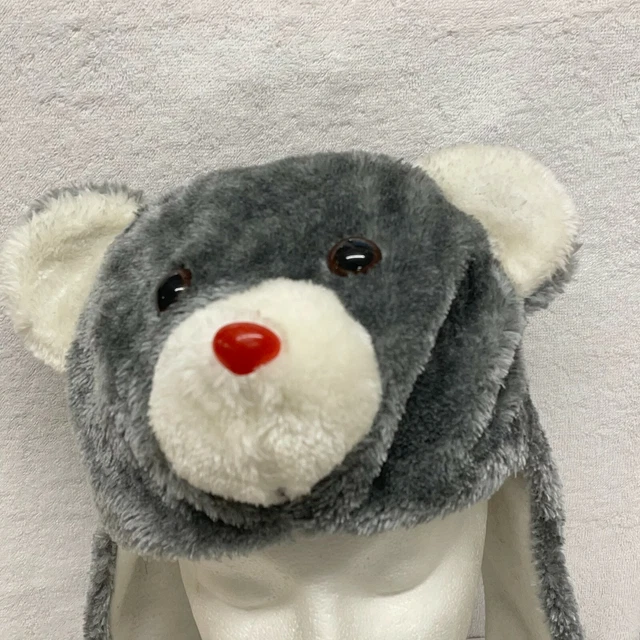 Cappello pompon invernale bambini adulti ragazze ragazzo viso orso grigio pelliccia morbida