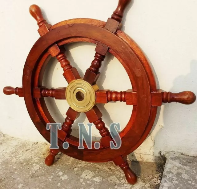 18" Boat Ship Wheel Wooden Steering Nautical Vintage Collectible Home Décor Gift