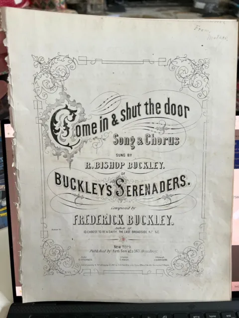 Civil War Era Sheet Music Come in & Shut the Door Firth Son Broadway 1862