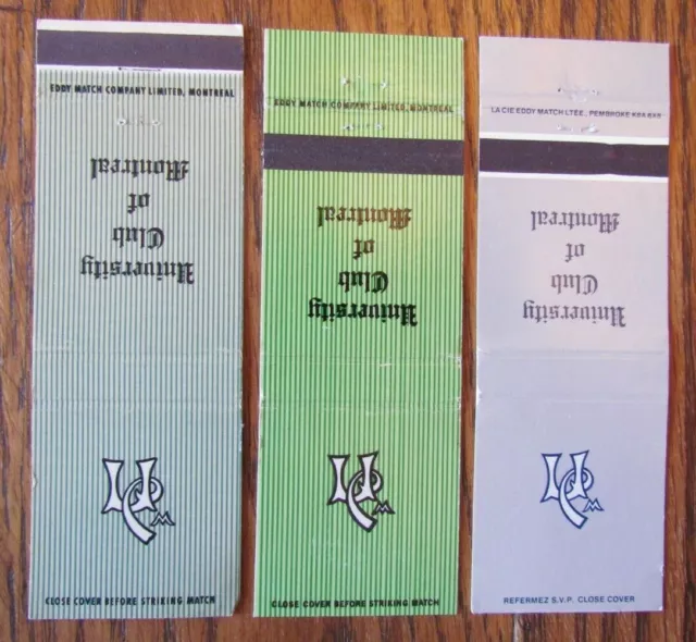 University Club Of Montreal (Quebec) 2 Different Matchbook Matchcovers -F6