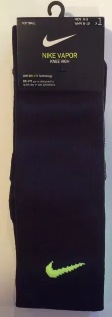 Nike Vapor Knee High Football Socks - Size M - Black With Neon Yellow