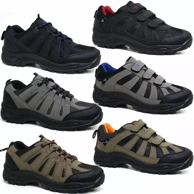 Mens Hiking Boots New Walking Ankle Laceup Slip On Trail Trekking Trainers Shoes