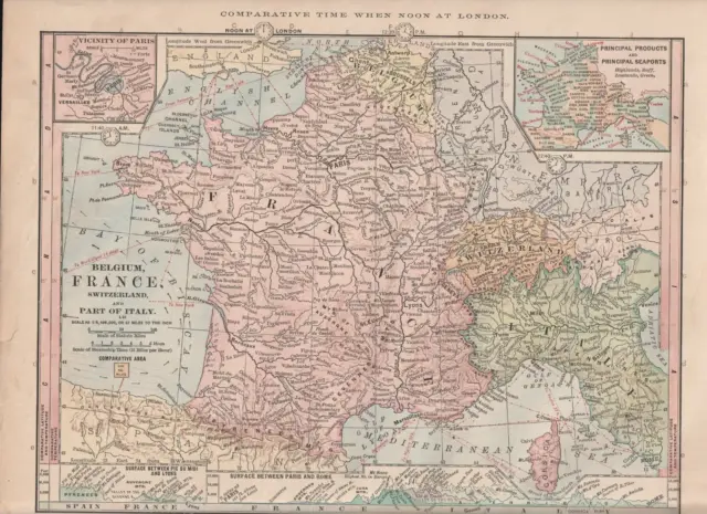 Old Atlas map: France (w/ Belgium, Switzerland, and northern Italy).
