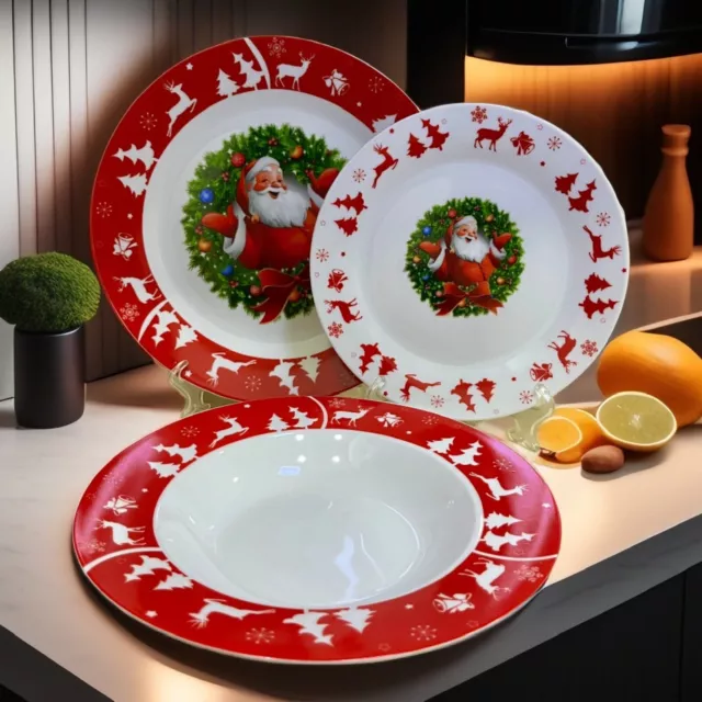 MamboCat Chrissi - Set di 18 piatti rossi per 6 persone, piatti piani  natalizi, piatti fondi e piatti da dessert, decorazione a vortice, in grès  : : Casa e cucina