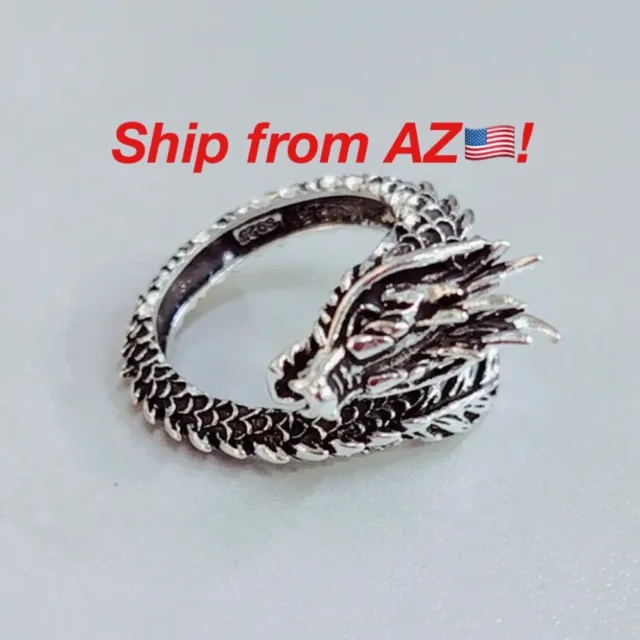 Mystical Dragon Gothic Oxidized Thai/Mexican 925 Silver Adjustable Unisex Ring