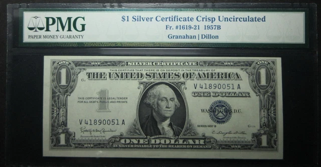 1957-B Fr. #1619-21 $1 SILVER CERTIFICATE GRANAHAN DILLON PMG CRISP UNCIRCULATED