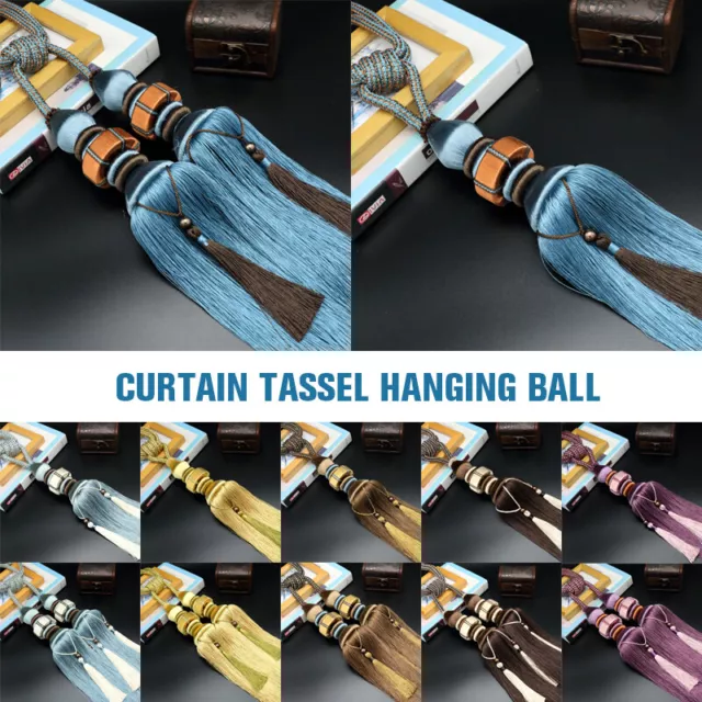 1xHanging Curtain Holdbacks Tie Backs Tassel Beaded Ball Rope Tieback Home Decor