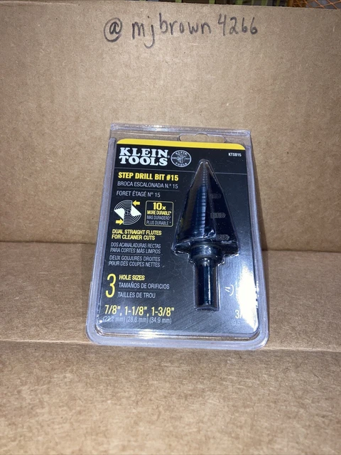 Klein Tools KTSB15 Step Drill Bit #15   7/8", 1-1/8", 1-3/8" NEW in Package