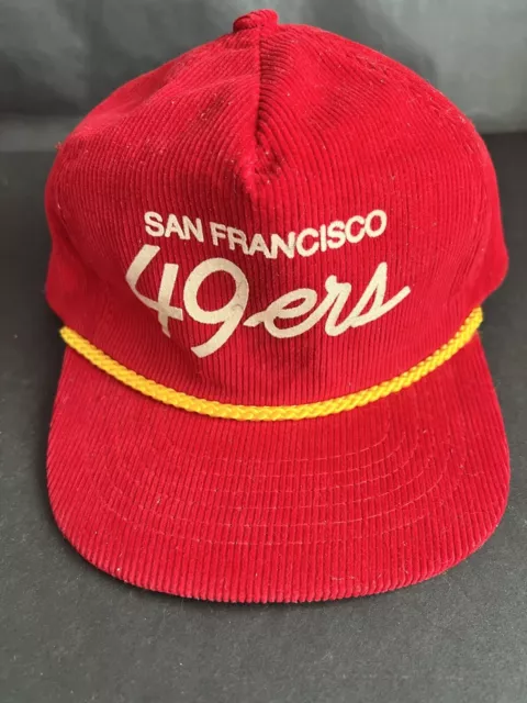 Vtg San Francisco 49ers Cap Corduroy Felt Script Snap Back Football Trucker Hat