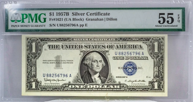 1957B 1$ Silver Certificate - PMG 55 EPQ | Fr#1621 | UA Block | Granahan Dillon