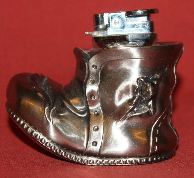 VINTAGE EUROPEAN METAL Cigarette Gas Lighter With Shoe Shape Stand 59.