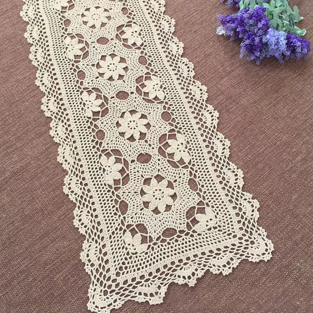 Vintage Lace Table Runner Hand Crochet Rectangle Doily Flower Doilies 40x150cm