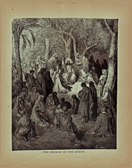 1890 GUSTAVE DORE Antique Engraving Sermon On the Mount Story Of Jesus ...