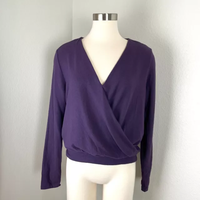 Michael Stars Womens Large Purple Surplice Knit Top Long Sleeve Shirt Sweater