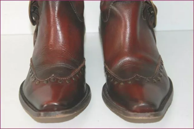 SAN MARINA Bottines Boots Cuir Plissé Marron Nuancé T 36 TBE 3