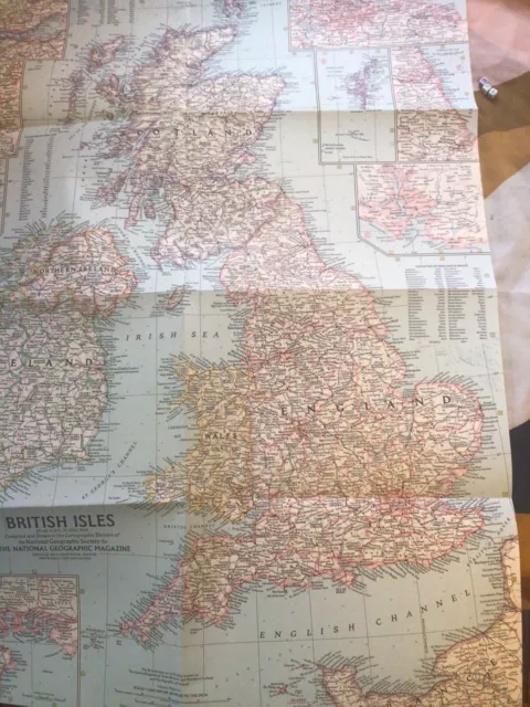 NATIONAL GEOGRAPHIC VINTAGE MAP , LARGE , UK The British Isles Ireland 1958