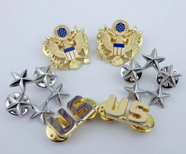 Set WWII US Army Officer 5 Stars General Rank Badges eagle US Pin Insignia