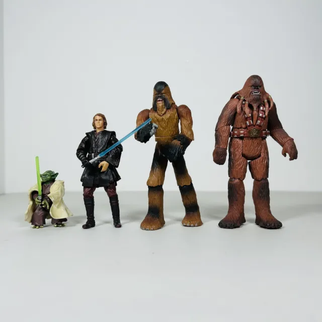 Star Wars 2004 Wookiee Warrior Chewbacca Jedi Yoda Hasbro 3.75 LFL Figures x4