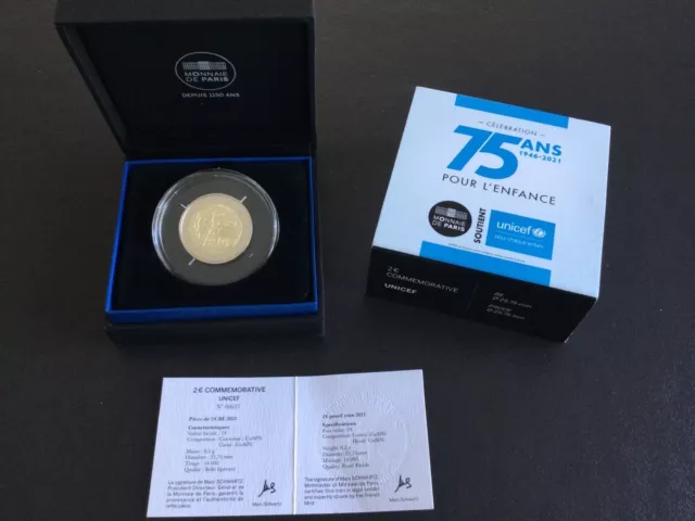 Coffret Pièce de 2 euros - commémorative 75 ans UNICEF qualité BE, Parfait État