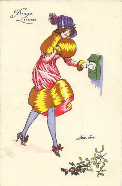 Carte Postale Fantaisie Parisienne Femme Bonne Annee Illustrateur Xavier Sager