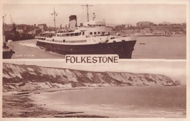 Vintage S&E Postcard - Ship Cote d'Azur & The Warren, Folkestone, Kent - c1955