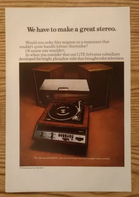 1971 Sylvania MS220WX Compact Stereo System Turntable photo vintage print Ad