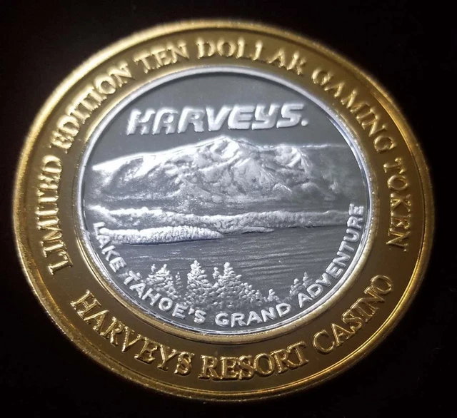 .999 $10 Silver Strike | Gaming Token | Harvey's | Lake Tahoe | Mountains