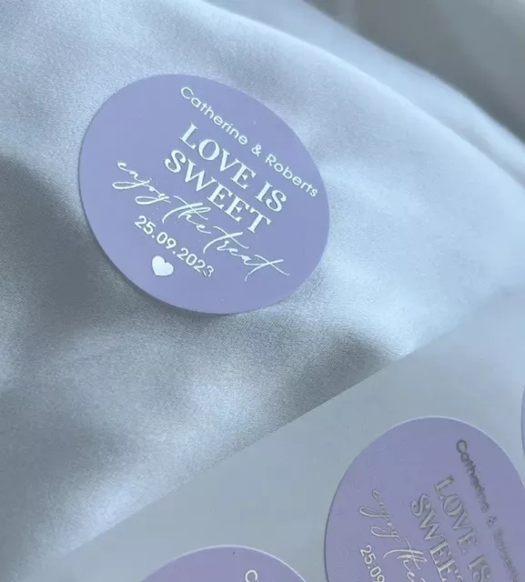 Personalised Round Wedding Favour Stickers Labels / Sweet Cone - Love is Sweet