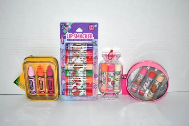 Lip Smackers- Yule Tin & Crayola Tin, Ornament & 8 Lip Balms - Set of 4 NIP
