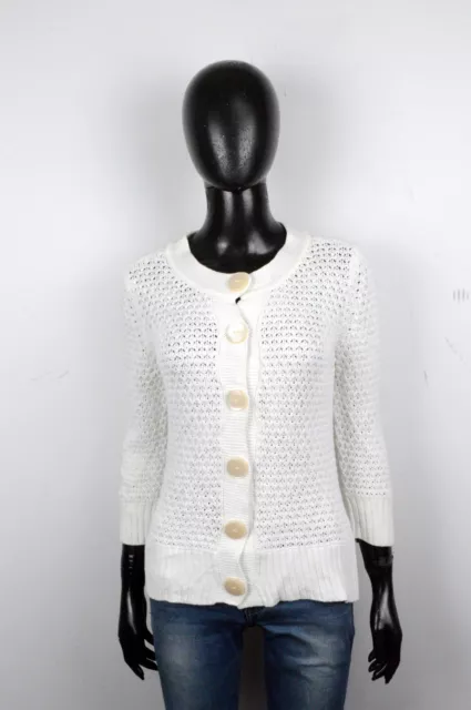 Tommy Hilfiger Cardigan Maglione Donna Taglia M Cotone Doppio Bianco