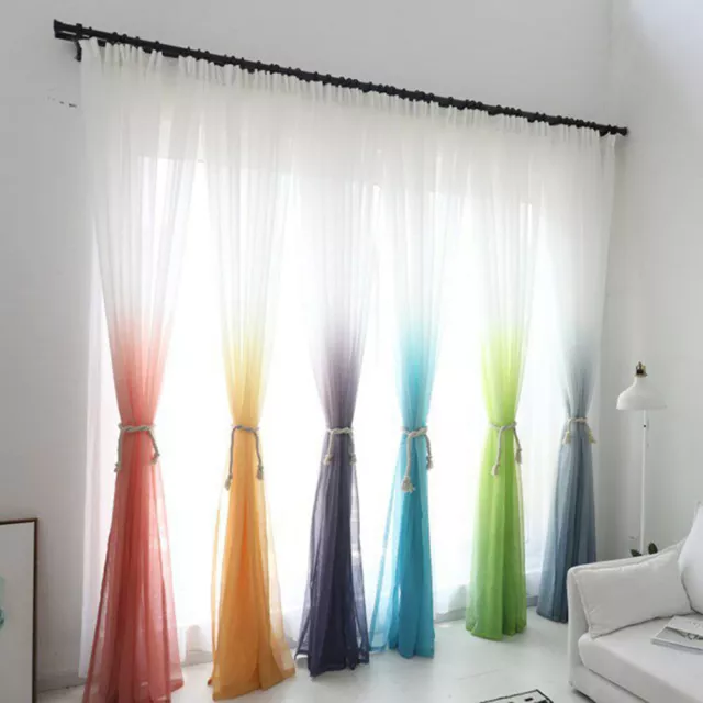 3D Printed Single Panel Divider Sheer Voile Curtains Tulle Gradient Color