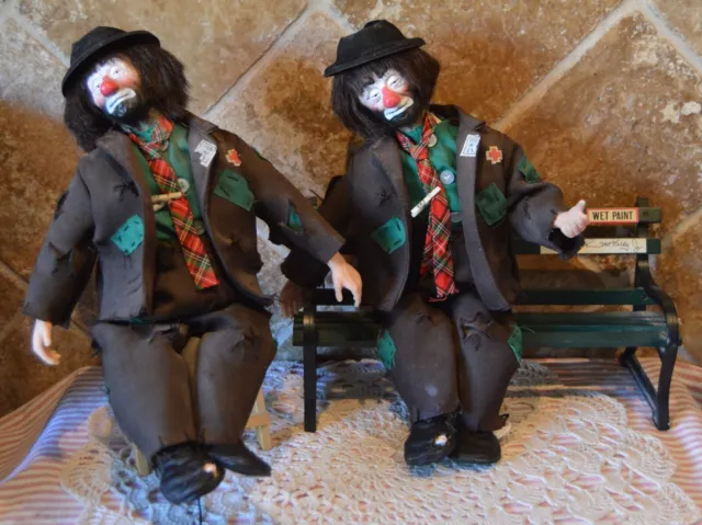 Two Emmett Kelly Jr. Musical Figures~One On Bench~One On Chair~By May Lei~Hobos