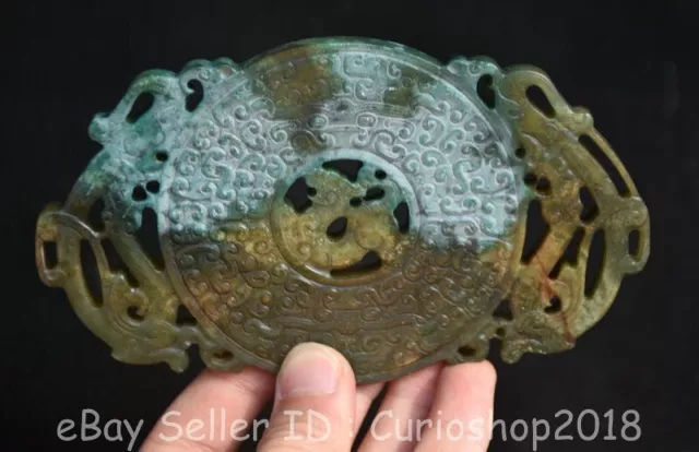 5.4" Old Chinese Hongshan culture Hetian Jade Carved Dragon Beast Yu Bi