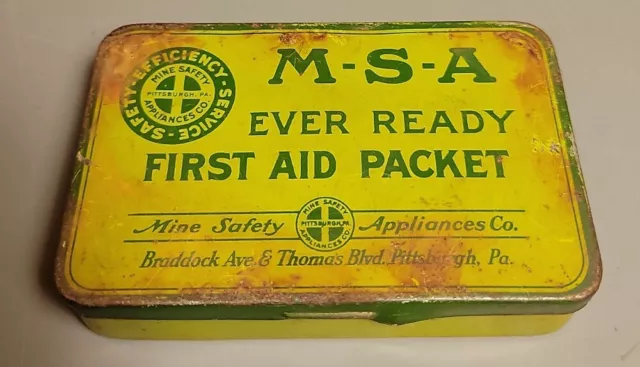 Vintage MSA Mine Safety Appliances First Aid Packet Tin Pittsburgh PA