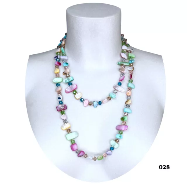 Collier Long Perles, Nacre, Cristaux, Pierre Dure pour Femmes, Multicolore Clair