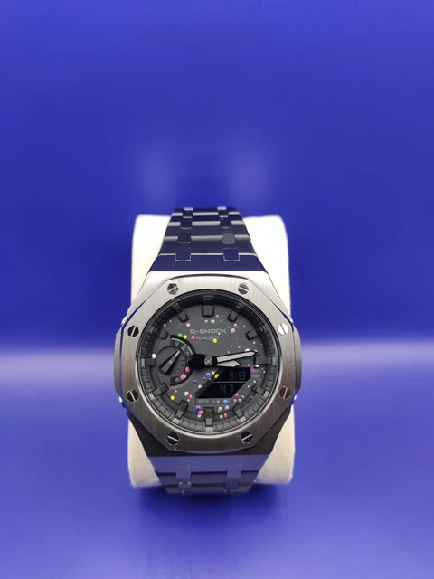 Casioak Grey Metal Watch "Smarties" Handmade Paint - Casio G-Shock GA-2100