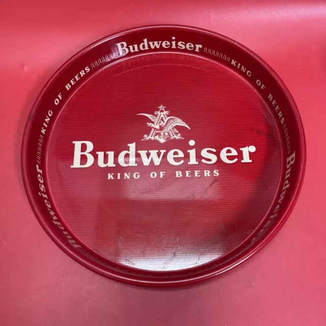 Vintage Budweiser Beer King Of Beers Red Serving Metal Tray 12” Bar