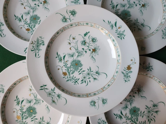 LOT 6 ASSIETTES Creuses Porcelaine de Limoges Décor Myosotis Monogramme