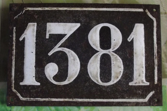 Grande Old Black French House Number 1381 Door Gate da Parete Piatto D Metallo+