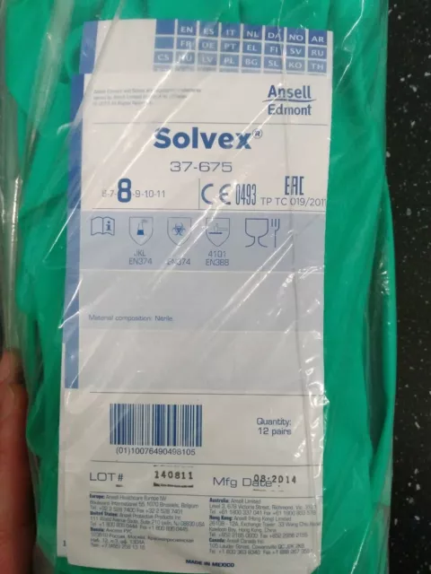 ANSELL Solvex 37-675 Schutzhandschuhe Chemikalienschutzhandschuh Größe 6,8