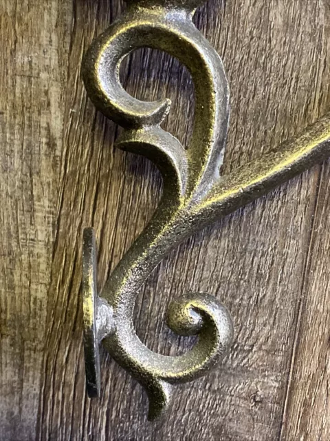 Set Decorative Cast Iron Wall Shelf Bracket Brace Ornate Curls Gold Decor Scroll 6
