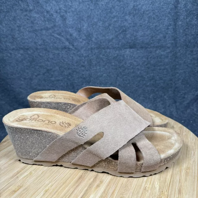 Yokono Women's 9 Sandals Brown Suede Cork Wedge Slip On Comfort Crisscross