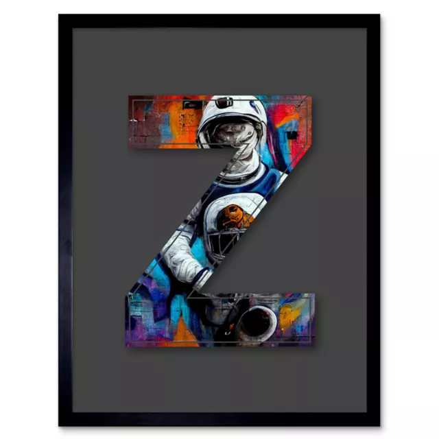 Letter Z Bright Astronaut Decorative Graffiti Initial Framed Wall Art Print 9X7"
