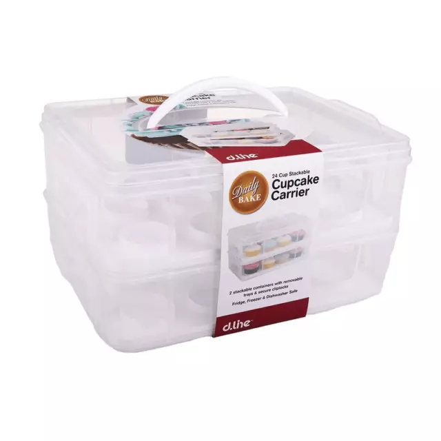 Daily Bake 24 Cup Stackable Cupcake Carrier Container Tray - White