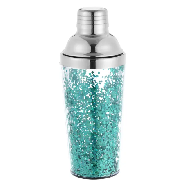 16OZ(450ml) Plastic Cocktail Shaker with Strainer, Stainless Steel Top, Sky Blue