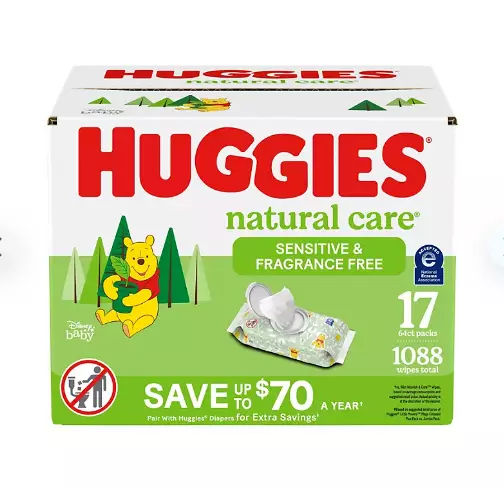 Huggies 52639 Natural Care Sensitive Baby Wipes - 1088 Count