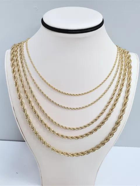 14K Yellow Gold Plated 2.5 mm-6mm Diamond Cut Rope Chain Necklace 16"- 30"