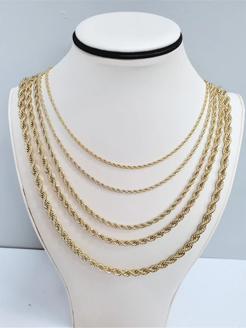 14K Yellow Gold Plated 2.5 mm-6mm Diamond Cut Rope Chain Necklace 16"- 30"