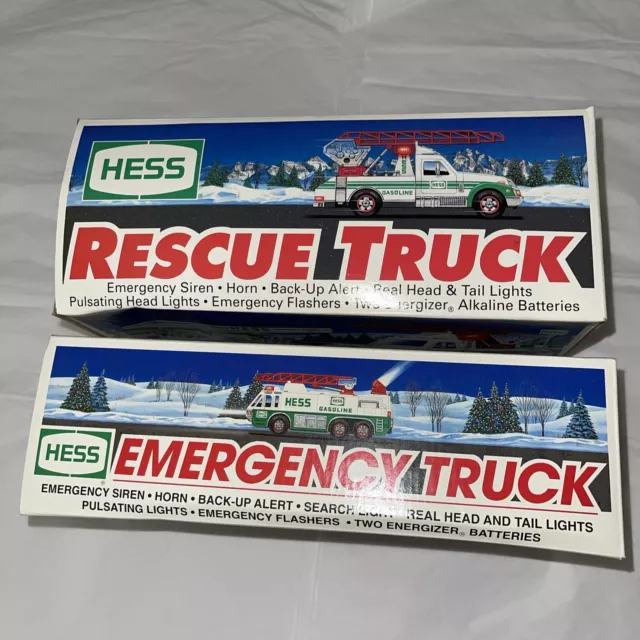 Hess Set Lot Rescue Truck 1994 & Emergency Truck 1996 Brand New Ladder NIB Box